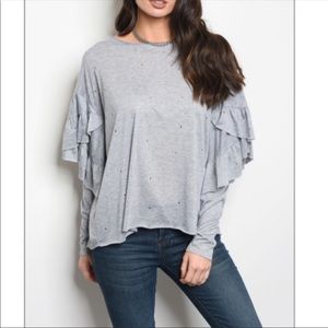 New Heather Gray Long sleeve Ruffle top